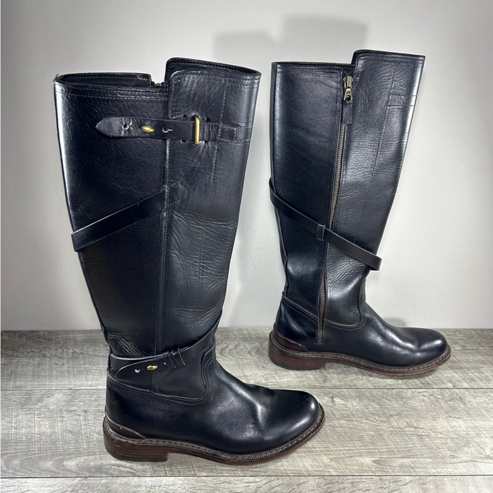 Rag & Bone Black Leather Tall Riding Women’s Inside Leg Zipper Boots Size 8.5